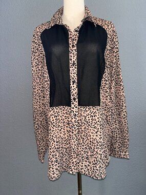 ONE BY ONE TEASPOON ZIGGY NIGHTS LEOPARD & SHEER OVERSIZED BUTTON DOWN SHIRT XS
